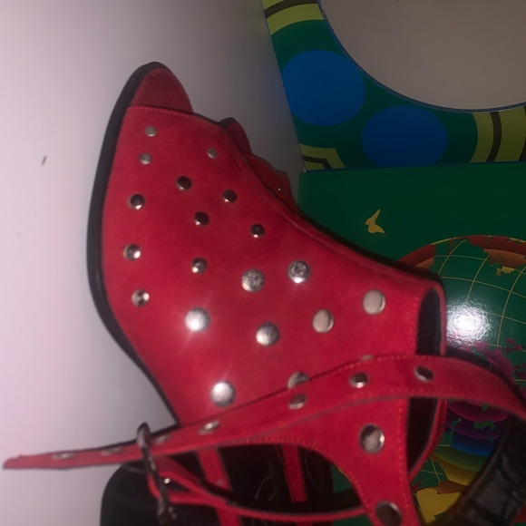 Statement Suede Studded Red Heels - Picture 2 of 5